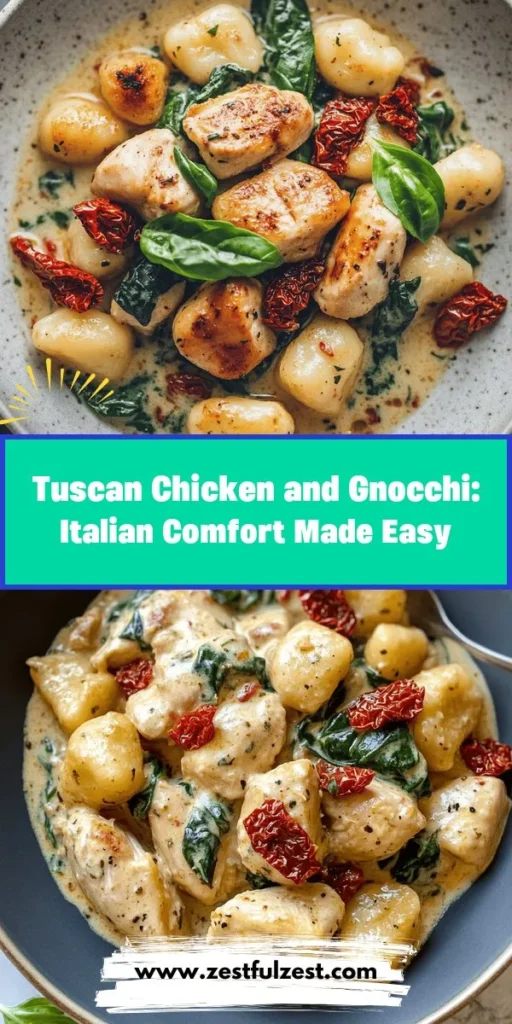 Experience the comforting taste of Italy with Tuscan Chicken and Gnocchi Delight! This easy recipe combines tender chicken, pillowy gnocchi, and a creamy herb-infused sauce that captures the essence of Tuscany. Perfect for a family dinner or impressing guests, it features ingredients like garlic, sun-dried tomatoes, and fresh basil for a burst of flavor. Dive into a flavorful journey and bring the joy of Italian comfort food to your table! #TuscanChicken #Gnocchi #ItalianCuisine #ComfortFood #CookingAtHome #EasyRecipes #Foodie #DinnerParty