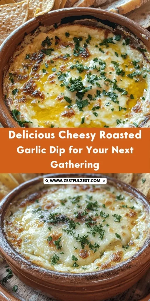Looking for a crowd-pleasing appetizer? Try this Cheesy Roasted Garlic Dip! With its creamy texture and rich, savory flavor from roasted garlic, it's perfect for any gathering or cozy night in. Pair it with fresh veggies, tortilla chips, or baguette slices for the ultimate dipping experience. Easy to make and utterly delicious, this dip is bound to impress your guests. Get ready for a flavorful journey! #CheesyDip #RoastedGarlic #Appetizer #PartyFood #Foodie