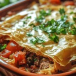 Egyptian Goulash, often referred to as Phyllo Meat Pie, is a beloved dish that beautifully encapsulates the rich tapestry of Egyptian culinary traditions. This savory pie, renowned for its flaky layers and hearty filling, is not just a meal; it’s a celebration of flavors deeply rooted in the culture of Egypt. With origins tracing back to the Ottoman Empire, this dish has evolved over generations, making its way into homes and restaurants across Egypt and beyond. It is particularly popular during family gatherings, special occasions, and festive celebrations, where its communal nature brings people together around the table.