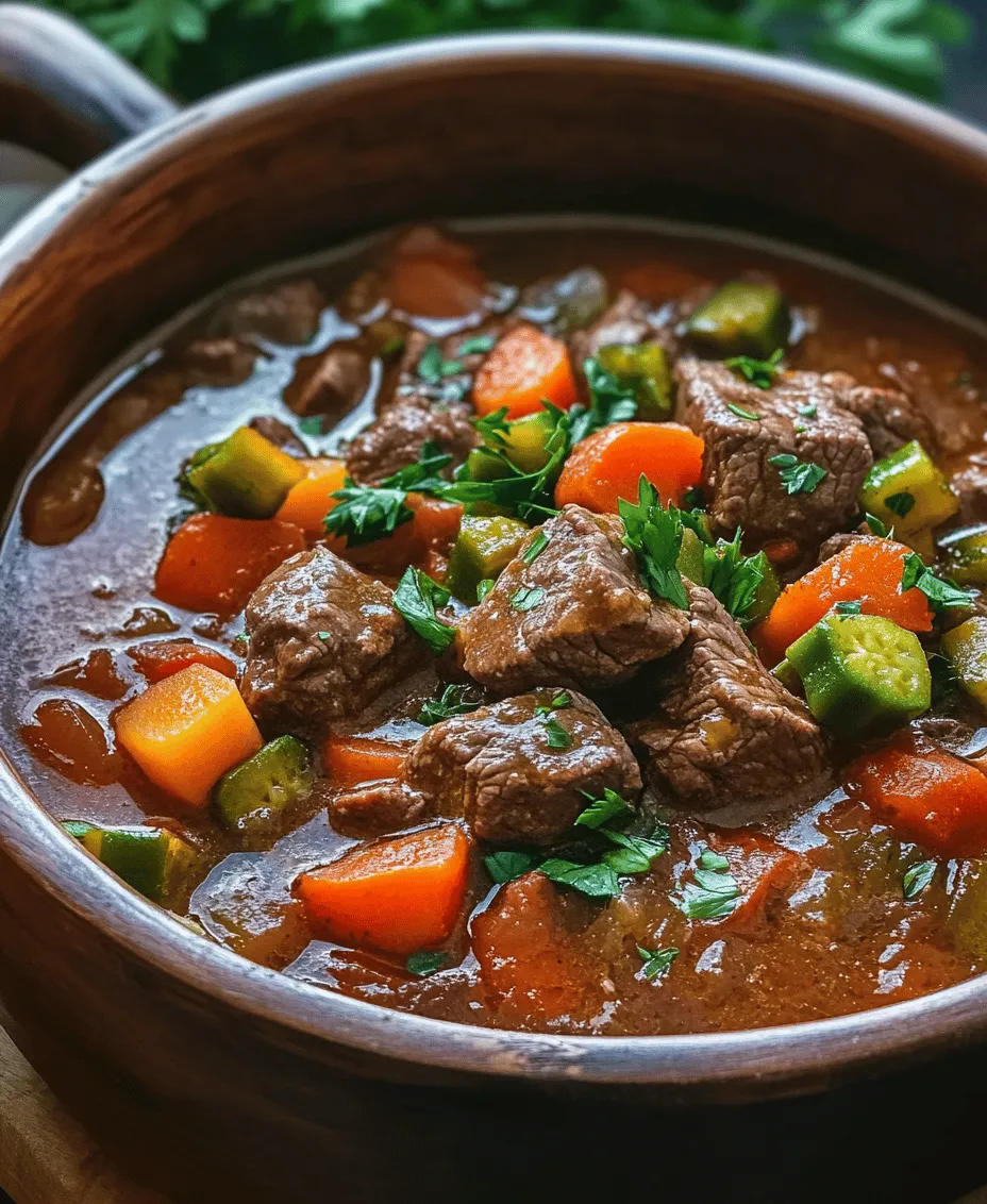 Savory Okra Beef Stew stands as a testament to hearty, wholesome cooking that warms both the body and soul. This dish marries tender beef with vibrant vegetables, creating a symphony of flavors that is as comforting as it is satisfying. The use of okra not only adds a unique texture but also introduces a depth of flavor that elevates this stew from a simple meal to a culinary experience. Rich in nutrients and steeped in cultural significance, this stew is perfect for family dinners or gatherings with friends, providing a delightful way to share comfort food at its best.