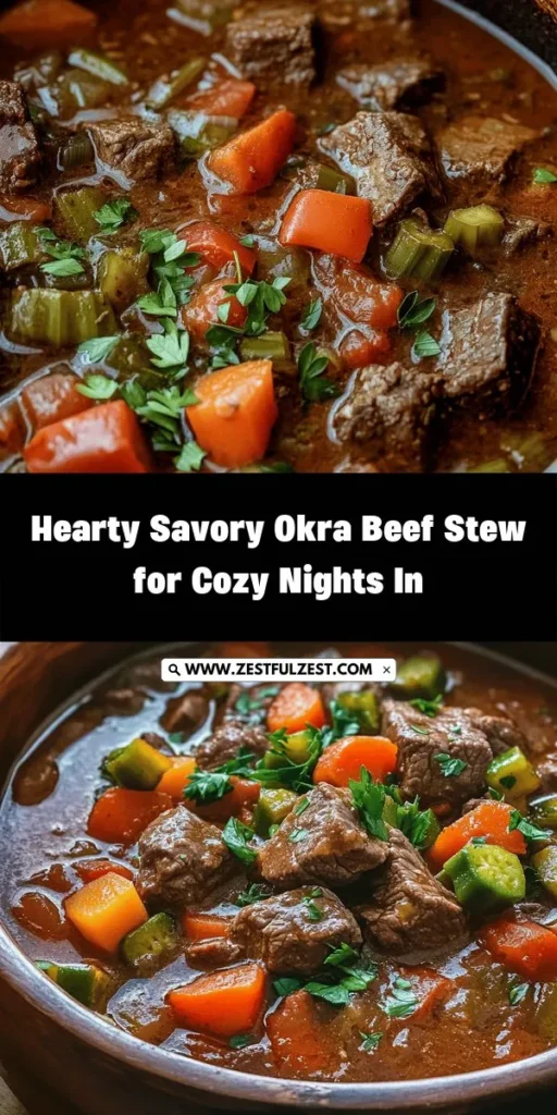 Discover the comforting flavors of Savory Okra Beef Stew, where tender beef and vibrant vegetables create a hearty meal perfect for family gatherings. This recipe combines the unique texture of okra with delicious aromatics and spices, resulting in a warming dish that nourishes both body and soul. Dive into the culinary journey and learn how to bring this cultural staple to your table. Perfect for those cozy nights! #BeefStew #Okra #ComfortFood #CulinaryDelight #FamilyRecipes #HeartyMeals #HomeCooking
