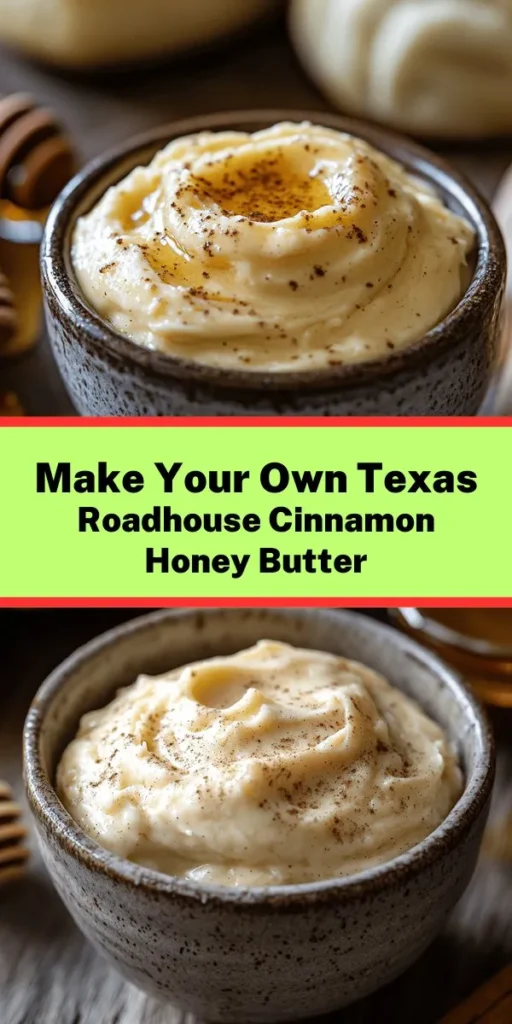 Indulge in the delicious flavors of Texas Roadhouse's famous cinnamon honey butter with this simple homemade recipe! This creamy spread blends soft butter, sweet honey, and aromatic cinnamon to elevate everything from warm rolls to pancakes. Perfect for brunches, desserts, or as a delightful gift, it's easy to prepare with just a few ingredients. Bring the comforting taste of Texas Roadhouse into your kitchen today! #CinnamonHoneyButter #TexasRoadhouse #Homemade #ComfortFood #EasyRecipes #Baking #ButterSpread