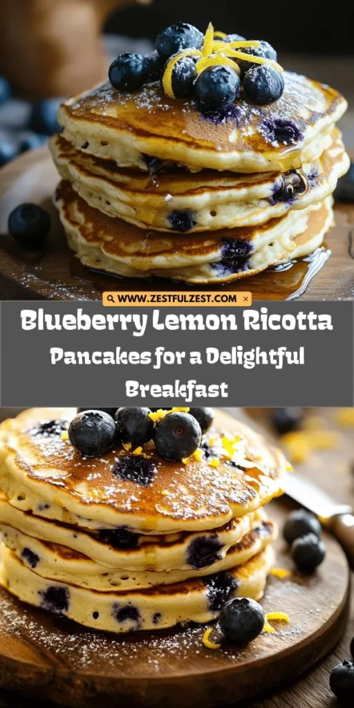 Start your day with a burst of flavor! Blueberry Lemon Ricotta Pancakes combine creamy ricotta, zesty lemon, and sweet blueberries for a delightful breakfast that is both nourishing and satisfying. This easy-to-follow recipe highlights the nutritional benefits of protein-rich ricotta and antioxidant-packed blueberries, making it a wholesome choice for any morning. Perfect for brunch or a quick breakfast! #Pancakes #BreakfastRecipes #HealthyEating #BlueberryLemon #RicottaPancakes