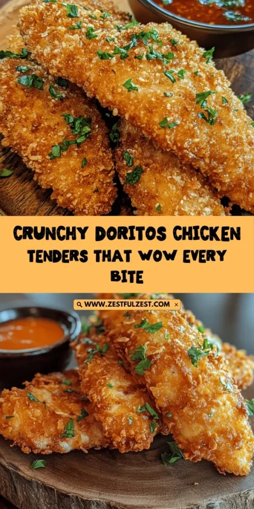 Elevate your chicken tender game with this Crunchy Doritos Chicken Tenders recipe! These flavorful and crispy tenders are coated in crushed Doritos, creating an irresistible crunch and bold taste that everyone will love. Perfect for family dinners or get-togethers, they can be served with a variety of dipping sauces. Whether you choose nacho cheese or cool ranch Doritos, this easy recipe is a surefire crowd-pleaser! #ChickenTenders #Doritos #CrispyChicken #EasyRecipes #FamilyFavorites #DeliciousDinners