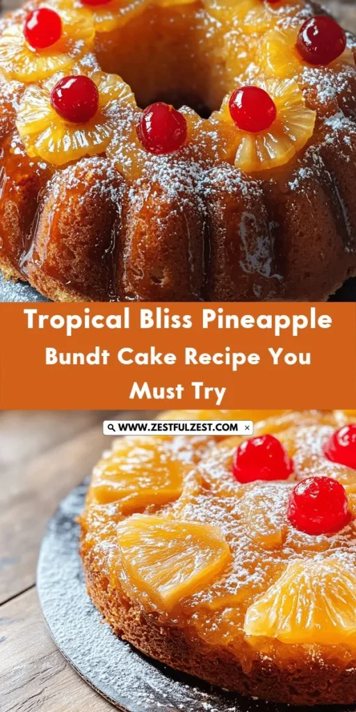 Indulge in a slice of paradise with our Tropical Bliss Pineapple Upside Down Bundt Cake! This moist banana cake is adorned with caramelized pineapple and cherries, creating a stunning centerpiece for any occasion. Perfect for summer barbecues or festive celebrations, this recipe takes you on a delicious journey to the tropics. Let each bite transport you to a sun-kissed shore. Elevate your dessert game and impress your guests! #PineappleUpsideDownCake #BundtCake #TropicalDesserts #BakingFun #DessertIdeas