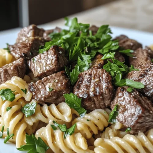 If you're searching for a dish that embodies comfort, flavor, and an impressive presentation, look no further than Tender Steak Bites & Rotini in Creamy Garlic Parmesan Sauce. This delectable recipe combines the succulence of tender steak bites with the delightful textures of rotini pasta, all enveloped in a luscious, creamy garlic Parmesan sauce. Each bite is a symphony of flavors that will transport you to a cozy bistro without leaving the comfort of your home.