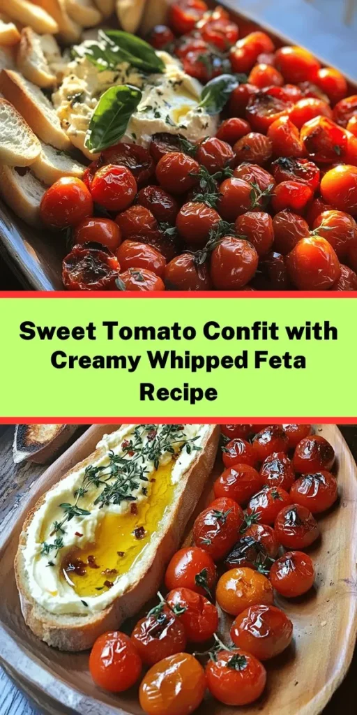 Create a culinary masterpiece with Tomato Confit & Whipped Feta Delight! Discover how sweet, roasted cherry tomatoes pair beautifully with creamy, tangy feta for an unforgettable appetizer. This step-by-step guide explores essential ingredients, roasting techniques, and serving suggestions, ideal for any occasion. Elevate your gatherings with this easy yet impressive dish that everyone will love! #TomatoConfit #WhippedFeta #CulinaryDelight #AppetizerRecipes #FoodieFun #CookingInspiration