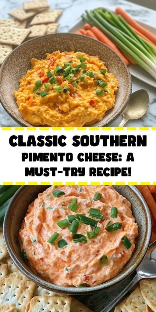 Indulge in the flavors of the South with this classic Southern pimento cheese spread recipe. A creamy and savory staple, it’s perfect for gatherings, picnics, or a cozy night in. Made with sharp cheddar, cream cheese, mayonnaise, and pimentos, this spread can be customized to your taste. Quick and easy to make, learn how to whip up this Southern treasure and enjoy its rich flavors that bring everyone together. #PimentoCheese #SouthernCuisine #ComfortFood #Homemade #Appetizers #CheeseLovers