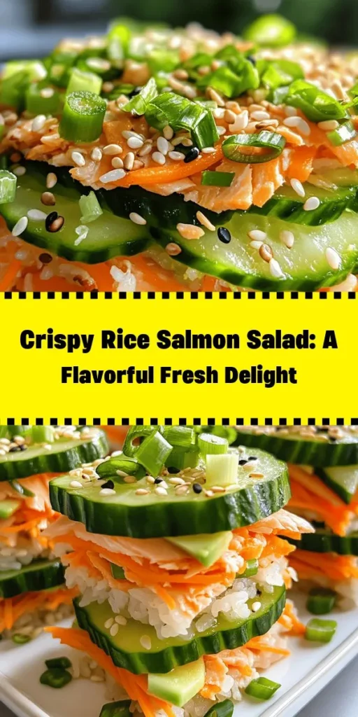 Discover the vibrant flavors of Crispy Rice Salmon Cucumber Salad with Creamy Asian Dressing! This refreshing dish combines flaky salmon, crunchy cucumbers, and creamy dressing for a satisfying meal. Perfect for lunch or dinner, it's packed with omega-3s and essential nutrients, while the crispy rice adds a delightful crunch. Easy to prepare and visually appealing, this salad is a tasty way to enjoy healthy eating. #SaladRecipes #HealthyEating #CrispyRiceSalad #AsianDressing #SalmonSalad #CleanEating #FoodieFinds