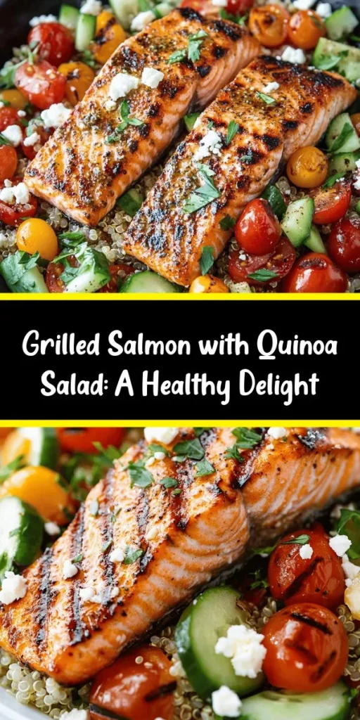 Elevate your dinner game with this Sizzling Grilled Salmon paired with a vibrant Quinoa Salad! Enjoy the rich flavors of perfectly grilled salmon drizzled with a zesty marinade, complemented by a nutritious salad bursting with fresh vegetables. Packed with omega-3s and protein, this dish is a delicious way to nourish your body. Perfect for any occasion! Try it today! #GrilledSalmon #QuinoaSalad #HealthyEating #Foodie #RecipeIdeas #DinnerInspiration #Nutrition