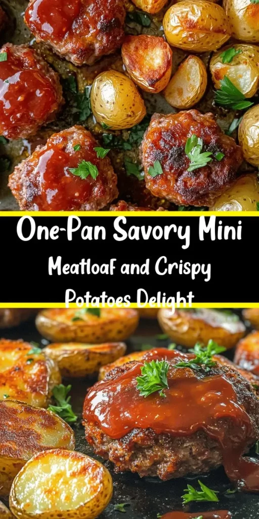 Discover the joy of effortless cooking with Savory Sheet Pan Mini Meatloaf & Crispy Potatoes! This delicious one-pan meal combines flavorful mini meatloaves made from lean proteins paired with perfectly roasted baby potatoes, seasoned to perfection. Perfect for busy weeknights, this recipe simplifies cooking and cleanup while delivering a wholesome, nutritious dinner your family will love. Try it out and savor every bite! #SheetPanMeals #Meatloaf #EasyDinner #OnePanRecipes #HealthyEating