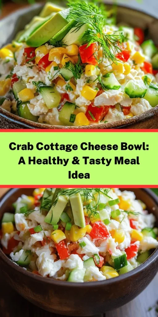 Discover the deliciously simple Crab Cottage Cheese Bowl, a nutritious seafood dish that fuses creamy cottage cheese with the delicate flavor of fresh crab meat. Bursting with vibrant vegetables like bell peppers and cucumbers, this bowl is not only visually appealing but packed with proteins and essential nutrients. Perfect for quick lunches or elegant dinners, it caters to health-conscious eaters and seafood lovers alike. Try this refreshing recipe today! #CrabCottageCheeseBowl #HealthyEating #SeafoodRecipes #MealPrep #ProteinPacked