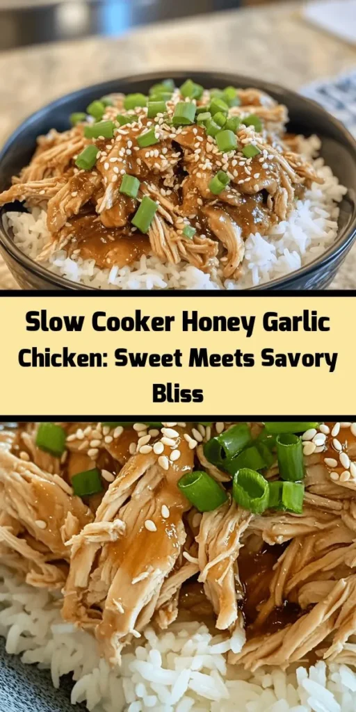 Discover the deliciousness of Sweet & Savory Slow Cooker Honey Garlic Chicken! This easy recipe combines tender chicken thighs with a rich honey-garlic sauce, perfect for busy weeknights or family gatherings. Enjoy the convenience of slow cooking while the flavors meld together beautifully, creating a succulent dish that everyone will love. Pair it with rice or noodles for a complete meal. Dive into the recipe and impress your family tonight! #SlowCookerRecipes #HoneyGarlicChicken #ComfortFood #DinnerIdeas #EasyRecipes