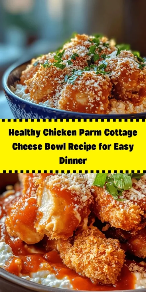 Looking for a healthier twist on a classic? Try this Chicken Parm Cottage Cheese Bowl! Combining lean chicken, protein-packed cottage cheese, and rich marinara sauce, it's a delicious and nutritious option for busy weeknights. With lower carbs and a satisfying flavor, this bowl marries health with comfort food perfectly. Get inspired to create a dish that pleases your family's palate while keeping it wholesome. #ChickenParm #HealthyEating #CottageCheese #MealPrep #ComfortFood #HealthyRecipes