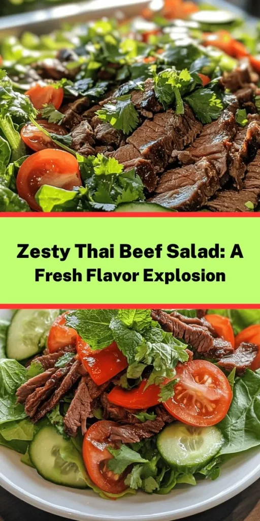 Discover the vibrant flavors of Thailand with our Zesty Thai Beef Salad Delight! This fresh and colorful dish combines succulent beef with mixed greens, cherry tomatoes, cucumbers, and zesty dressing for a perfect balance of sweet, sour, salty, and spicy. Packed with nutrients and quick to prepare, it's great for a satisfying meal. Enjoy the fresh taste of this salad at home! #ThaiBeefSalad #HealthyEating #QuickMeals #SaladRecipe #FreshAndFlavorful #Foodie