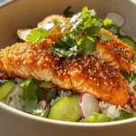 The Crispy Salmon and Rice Bowl is a culinary delight that brings together the best of both worlds: a satisfying crunch and the wholesome goodness of fresh ingredients. This dish is not just a feast for the palate; it also paints a vibrant picture on your plate, making it a perfect choice for both casual dining and special occasions. With its rich, crispy salmon sitting atop a bed of fluffy rice, complemented by a colorful array of vegetables, this bowl is as appealing visually as it is delicious.