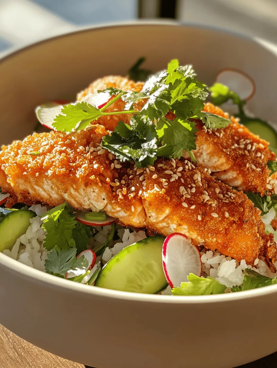 The Crispy Salmon and Rice Bowl is a culinary delight that brings together the best of both worlds: a satisfying crunch and the wholesome goodness of fresh ingredients. This dish is not just a feast for the palate; it also paints a vibrant picture on your plate, making it a perfect choice for both casual dining and special occasions. With its rich, crispy salmon sitting atop a bed of fluffy rice, complemented by a colorful array of vegetables, this bowl is as appealing visually as it is delicious.