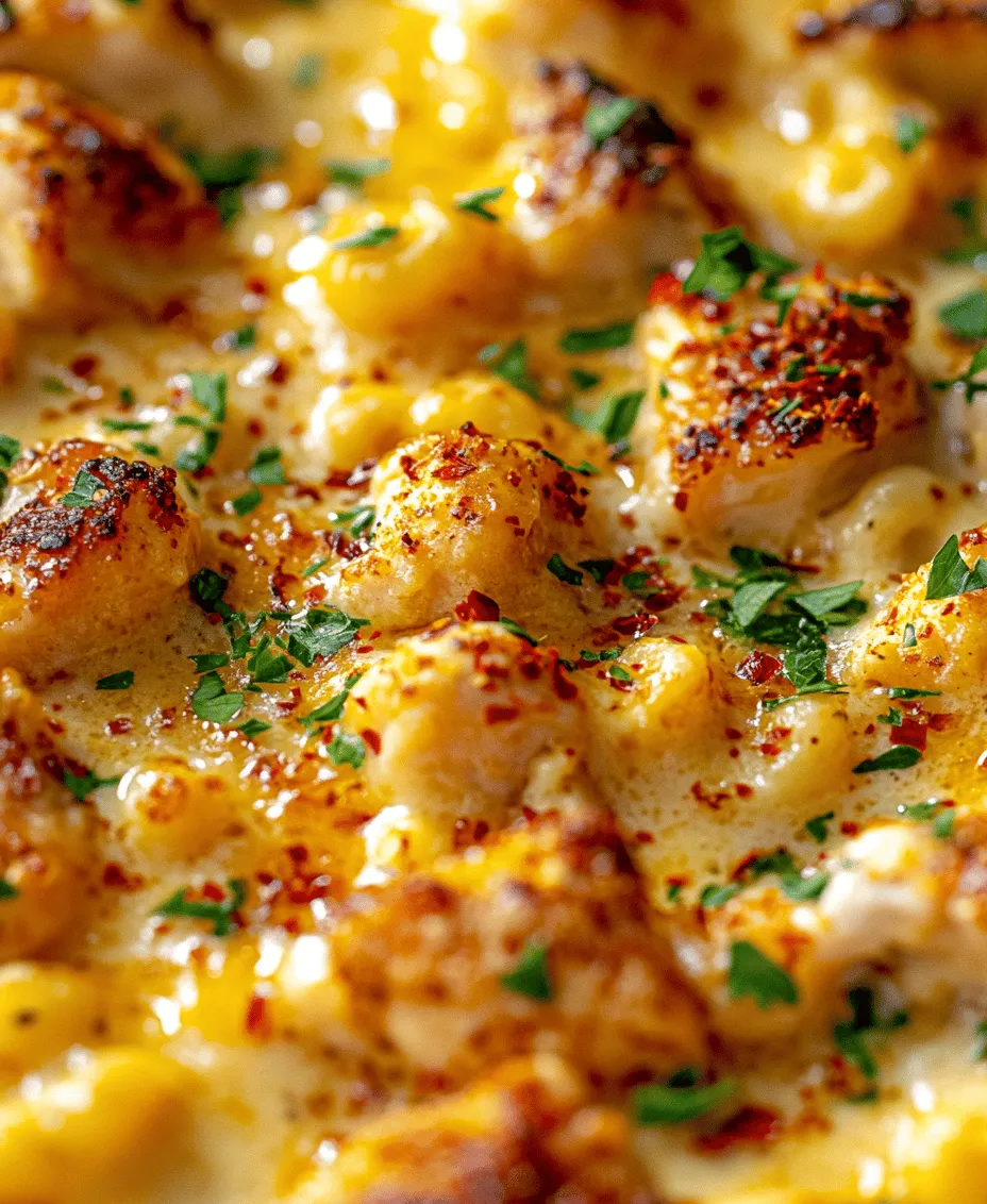 Mac and cheese is often seen as a nostalgic dish, reminiscent of childhood dinners or cozy family gatherings. The <strong>Creamy Honey Pepper Chicken Mac and Cheese Delight</strong> reimagines this classic by introducing unexpected elements that enhance both flavor and texture. The honey provides a subtle sweetness that balances the savory flavors of the chicken and the richness of the cheese, while the pepper adds a delightful heat that makes each bite exciting. This innovative twist not only elevates a traditional comfort food but also transforms it into a delightful centerpiece for family dinners, gatherings, or even a casual weeknight meal.” /></p>
</p>
<h3>Bowl Presentation</h3>
</p>
<p>Creating a visually appealing bowl of Creamy Honey Pepper Chicken Mac and Cheese Delight is just as important as its taste. Garnishing can elevate your dish and make it look restaurant-worthy. For a delightful presentation, consider finishing your dish with a sprinkle of freshly chopped parsley. This adds a vibrant pop of green that contrasts beautifully with the creamy pasta. Additionally, a light grating of Parmesan cheese enhances flavor and provides a touch of elegance.</p>
</p>
<p>To achieve the perfect bowl presentation, serve the mac and cheese in individual bowls. This not only makes for a beautiful display but also allows guests to have their own servings. For an extra touch, drizzle a bit of olive oil over the top to add gloss and richness.</p>
</p>
<h3>Pairing Ideas</h3>
</p>
<p>To complement your Creamy Honey Pepper Chicken Mac and Cheese Delight, consider serving it alongside fresh, crisp salads or colorful roasted vegetables. Here are some ideas to enhance your meal:</p>
</p>
<p>1. <strong>Green Salad</strong>: A simple arugula or mixed greens salad with a lemon vinaigrette can provide a refreshing contrast to the rich and creamy mac and cheese. The acidity of the dressing will cut through the dish’s richness beautifully.</p>
</p>
<p>2. <strong>Roasted Vegetables</strong>: Seasonal roasted vegetables like zucchini, bell peppers, and asparagus can add a nutritious side packed with flavor. Toss them in olive oil, salt, and pepper, and roast until tender.</p>
</p>
<p>3. <strong>Garlic Bread</strong>: For those who love carbs, a side of garlic bread can never go wrong. It adds a crunchy texture and buttery flavor that pairs well with the creamy mac and cheese.</p>
</p>
<h3>Portion Control</h3>
</p>
<p>When serving Creamy Honey Pepper Chicken Mac and Cheese Delight, controlling portion sizes is essential, especially if you’re mindful of dietary goals. A standard serving size is about 1 to 1.5 cups. This portion typically provides a satisfying meal without being overly indulgent.</p>
</p>
<p>If you have leftovers, store them in an airtight container in the refrigerator. The dish can be enjoyed for up to three days. When reheating, add a splash of milk or cream to restore creaminess, as the sauce may thicken in the fridge. For those who prefer to freeze, this mac and cheese can be frozen for up to three months. Reheat it thoroughly before serving, and consider adding a little extra cheese for that creamy, gooey texture.</p>
</p>
<h3>Nutritional Benefits</h3>
</p>
<p>Creamy Honey Pepper Chicken Mac and Cheese Delight isn’t just delicious; it’s also packed with nutritional benefits. Let’s break down the key components:</p>
</p>
<p>– <strong>Protein Content</strong>: The chicken and cheese in this dish serve as excellent sources of protein, which is vital for muscle repair and growth. Chicken is also a lean protein option that can help keep you feeling full longer, while cheese contributes calcium and additional protein.</p>
</p>
<p>– <strong>Carbohydrates from Pasta</strong>: Elbow macaroni provides carbohydrates, which are essential for energy. This macronutrient is important for fueling your body, especially if you have a busy day ahead.</p>
</p>
<p>– <strong>Healthy Fats</strong>: Olive oil, used in cooking the chicken, is a source of healthy fats. These fats can help improve heart health and provide essential fatty acids that your body needs for various functions.</p>
</p>
<p>– <strong>Moderation in Sweetness</strong>: The honey used in the recipe adds a touch of sweetness without overwhelming the dish. Honey is a natural sweetener that can provide antioxidants and a unique flavor profile, making it a healthier alternative to refined sugars when used in moderation.</p>
</p>
<h3>Exploring Variations</h3>
</p>
<p>One of the joys of cooking is the freedom to experiment with flavors and ingredients. Here are some variations of Creamy Honey Pepper Chicken Mac and Cheese Delight that cater to different tastes and dietary needs:</p>
</p>
<p>– <strong>Substituting Proteins</strong>: If you’re looking to switch up the protein source, consider using shrimp or turkey instead of chicken. Shrimp cooks quickly and adds a delightful seafood flavor, while turkey provides a lean alternative that is equally satisfying. For a vegetarian option, tofu can be used, providing a different texture and absorbing the rich flavors of the sauce.</p>
</p>
<p>– <strong>Vegetarian Options</strong>: To create a meatless version, add a variety of vegetables such as spinach, mushrooms, or broccoli. These not only add color and nutrition but also contribute to a satisfying meal. Consider using a plant-based cheese to keep it entirely vegetarian.</p>
</p>
<p>– <strong>Adjusting Spice Levels</strong>: Tailor the heat of your dish to suit personal preferences. For a milder experience, reduce the amount of black pepper or use a sweet pepper instead. If you enjoy spiciness, try adding crushed red pepper flakes or a dash of hot sauce to elevate the flavor profile.</p>
</p>
<h3>The Cultural Influence of Mac and Cheese</h3>
</p>
<p>Mac and cheese is a dish that transcends cultures and generations, evolving over time while maintaining its status as a comfort food staple.</p>
</p>
<p>– <strong>Classic Comfort Food</strong>: The origins of macaroni and cheese can be traced back to Italy, where pasta and cheese dishes were first created. However, it became popular in American cuisine in the 18th century, often made with cheddar cheese and served as a hearty dish.</p>
</p>
<p>– <strong>International Twists</strong>: Around the world, mac and cheese has taken on various forms. In the UK, for example, you might find it baked with breadcrumbs on top, while in France, it’s common to see it made with creamy béchamel sauce. Other cultures have adapted mac and cheese by incorporating local ingredients, such as kimchi in Korea or curry spices in India.</p>
</p>
<p>– <strong>Modern Adaptations</strong>: The trend of gourmet mac and cheese has surged in recent years, with chefs experimenting with high-quality ingredients like truffles, lobster, and artisanal cheeses. This evolution showcases the dish’s versatility, making it suitable for fine dining as well as casual home cooking.</p>
</p>
<h3>Conclusion</h3>
</p>
<p>Making and enjoying Creamy Honey Pepper Chicken Mac and Cheese Delight is a delightful culinary experience that combines comfort, flavor, and creativity. Its creamy texture and balanced flavor profile make it a perfect meal for any occasion, whether it’s a cozy family dinner or a gathering with friends. The versatility of this dish allows you to adapt it to your tastes and dietary needs, encouraging you to explore various ingredients and flavors.</p>
</p>
<p>As you embark on your culinary journey with this recipe, don’t hesitate to embrace your creativity. Try out the suggested variations, experiment with different proteins, or add your favorite vegetables. The joy of cooking lies in the exploration and the satisfaction of creating something delicious. So gather your ingredients and indulge in the delightful experience that is Creamy Honey Pepper Chicken Mac and Cheese Delight. Happy cooking!</p>
<div id=