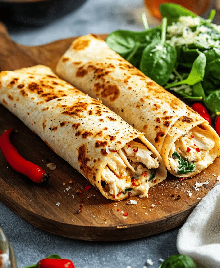 Wraps have become an increasingly popular choice for meals, offering versatility that caters to a variety of tastes and dietary preferences. Whether you're looking for a quick lunch, a satisfying dinner, or a fun party snack, wraps provide an excellent canvas for creativity in the kitchen. Among the myriad of wrap options available, <strong>Cheesy Garlic Chicken Wraps</strong> stand out as a delightful combination of flavors and textures that will leave your taste buds dancing.” /></p>
</p>
<h3>Mixing the Filling: Balancing Flavors and Textures</h3>
</p>
<p>To create the ultimate cheesy garlic chicken wraps, it’s crucial to mix the filling with care. Start by shredding cooked chicken, ensuring it’s tender and easy to combine with other ingredients. For a balanced flavor profile, consider adding cream cheese and shredded cheddar to blend creamy and sharp flavors. Incorporating sautéed garlic and a splash of lemon juice can brighten the dish, cutting through the richness of the cheese. Additionally, add finely chopped herbs like parsley or cilantro for freshness and a pop of color.</p>
</p>
<p>When mixing the filling, aim for a balance of textures. The chicken should be moist, while the cheese gives a creamy consistency. If desired, introduce cooked vegetables, such as spinach or bell peppers, which can contribute both nutrients and additional texture. Remember to season the mixture with salt and pepper, tasting as you go to ensure that the flavors are well-rounded.</p>
</p>
<h3>Assembly Tips for the Tortilla Wraps</h3>
</p>
<p>Once your filling is ready, it’s time to assemble the wraps. Choose large flour tortillas for an easy-to-handle base that can hold generous portions without tearing. Place the tortilla on a clean, flat surface and add a portion of the filling about a third of the way up from the bottom. Be careful not to overfill, as this can lead to messy wraps.</p>
</p>
<p>To secure the wrap, fold the bottom of the tortilla over the filling, then tuck in the sides and roll tightly from the bottom up. This technique ensures that your ingredients stay snugly inside and prevents any spillage during cooking. For an added layer of crispiness, consider brushing the outside of the tortilla with a little olive oil or melted butter before cooking.</p>
</p>
<h3>Importance of Cooking Techniques: Achieving the Perfect Crispy Wrap</h3>
</p>
<p>Cooking techniques play a significant role in achieving that desired crispy texture for your wraps. While you can enjoy your cheesy garlic chicken wraps baked or pan-fried, each method has its benefits.</p>
</p>
<p><strong>Pan-Frying vs. Baking</strong>:</p>
<p>– <strong>Pan-Frying</strong>: This method allows for immediate crispiness while also giving a golden-brown color. Heat a non-stick skillet over medium heat, adding a tablespoon of oil. Cook the wraps seam-side down first for about 3-4 minutes per side until they reach a crispy finish.</p>
<p>– <strong>Baking</strong>: For a healthier option, baking is an excellent choice. Preheat your oven to 400°F (200°C), place the wraps on a baking sheet, and bake for about 15-20 minutes until golden brown. Baking may take longer, but it requires less oil and results in a lighter wrap.</p>
</p>
<h3>Visual Cues to Look for During Preparation</h3>
</p>
<p>Throughout the cooking process, keep an eye on visual cues to ensure your wraps are cooked perfectly. When pan-frying, look for a golden-brown crust forming on the bottom of the wrap, which indicates it’s time to flip. If baking, monitor the wraps for a crispy, golden exterior. You can also gently press the wrap; it should feel firm and slightly crunchy, indicating that the cheese inside is melted and gooey.</p>
</p>
<h3>Cooking Techniques for Perfectly Crispy Wraps</h3>
</p>
<p>When it comes to achieving the perfect crispiness, here are some additional tips to keep in mind:</p>
</p>
<p>– <strong>Oil Usage</strong>: Use just enough oil to coat the pan lightly for pan-frying. Too much oil can lead to soggy wraps, while too little may cause them to stick.</p>
<p>– <strong>Heat Control</strong>: Maintain a consistent medium heat while pan-frying. If the heat is too high, the outside may burn before the inside warms through.</p>
<p>– <strong>Recommended Cooking Tools</strong>: Invest in a good-quality non-stick skillet or frying pan. This will help you achieve an even cook and prevent sticking. If you opt for baking, a parchment-lined baking sheet will help with easy cleanup and prevent the wraps from sticking.</p>
</p>
<h3>Serving Suggestions and Pairings</h3>
</p>
<p>Once your cheesy garlic chicken wraps are ready, consider how to serve them for an optimal dining experience. Pair them with a variety of dipping sauces to enhance the flavors:</p>
</p>
<p>– <strong>Dipping Sauces</strong>: Ranch dressing, zesty salsa, or creamy garlic aioli are excellent choices that complement the richness of the wraps. You can also experiment with hot sauces for a spicy kick.</p>
</p>
<p>– <strong>Side Dishes</strong>: For a well-rounded meal, serve your wraps with a fresh side salad, roasted vegetables, or crispy sweet potato fries. These sides can add nutritional value and brighten the plate.</p>
</p>
<p>– <strong>Creative Variations</strong>: Don’t hesitate to customize your wraps. Consider adding roasted red peppers, diced jalapeños, or even avocado slices. You can also switch up the protein by using shrimp or tofu to cater to different dietary preferences.</p>
</p>
<h3>Nutritional Information</h3>
</p>
<p>Understanding the nutritional content of your cheesy garlic chicken wraps can help you enjoy them guilt-free. Here’s a general breakdown per wrap, assuming standard ingredients:</p>
</p>
<p>– <strong>Calories</strong>: Approximately 350-400 calories</p>
<p>– <strong>Protein</strong>: 25-30 grams</p>
<p>– <strong>Fat</strong>: 15-20 grams (depending on the cheese and cooking method)</p>
<p>– <strong>Carbohydrates</strong>: 30-35 grams</p>
</p>
<p>For those with specific dietary needs, consider these health considerations:</p>
</p>
<p>– <strong>Gluten-Free Options</strong>: Use gluten-free tortillas to accommodate those with gluten intolerance or celiac disease.</p>
<p>– <strong>Low-Carb Variations</strong>: Opt for lettuce wraps instead of tortillas for a low-carb option. This not only reduces calories but also adds a refreshing crunch.</p>
</p>
<p>Portion control is also vital. While these wraps are delicious, pairing them with a hearty salad or vegetable side can help create a balanced meal.</p>
</p>
<h3>Conclusion</h3>
</p>
<p>Cheesy garlic chicken wraps are not only simple to prepare but also incredibly satisfying. Their versatility allows you to experiment with different ingredients and flavors, making them a delightful addition to any meal plan. Whether you’re enjoying them as a quick lunch, a satisfying dinner, or a party appetizer, these wraps promise a delicious experience.</p>
</p>
<p>Encourage yourself to try this recipe, and don’t hesitate to make it your own by adding your favorite ingredients or dipping sauces. As you explore the world of wraps, you’ll discover their adaptability and joy in everyday cooking, making them a staple recipe in your kitchen.</p>
<div id=
