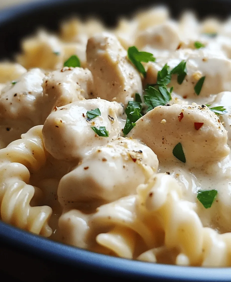 Welcome to the delightful world of creamy pasta dishes, where flavors intertwine and comfort reigns supreme. Among these culinary creations, <strong>Creamy Garlic Butter Chicken & Rotini in Parmesan Sauce</strong> stands out as a quintessential comfort food that brings joy to the dinner table. This dish, characterized by its rich flavors and velvety texture, showcases how simple ingredients can come together to create a gourmet meal in under 30 minutes. It’s perfect for busy weeknights when you want to whip up something special without spending hours in the kitchen.” /></p>
</p>
<h2>Techniques for Ensuring Chicken is Tender and Flavorful</h2>
</p>
<p>To achieve perfectly tender and flavorful chicken for your Creamy Garlic Butter Chicken & Rotini in Parmesan Sauce, it is essential to choose the right cooking techniques. Start with quality chicken breasts or thighs that are fresh and ideally organic. Here are some key tips:</p>
</p>
<p>1. <strong>Brining</strong>: Soaking the chicken in a simple brine of water and salt for 30 minutes before cooking can help keep it moist. This process allows the chicken to absorb some water and salt, enhancing flavor and tenderness.</p>
</p>
<p>2. <strong>Pounding</strong>: Gently pound the chicken to an even thickness using a meat mallet. This ensures that the chicken cooks evenly, preventing some parts from drying out while others remain undercooked.</p>
</p>
<p>3. <strong>Marinating</strong>: Consider marinating the chicken in a mixture of olive oil, garlic, lemon juice, and herbs for at least 30 minutes prior to cooking. This not only infuses flavor but also helps to tenderize the meat.</p>
</p>
<p>4. <strong>Cooking Temperature</strong>: Cook the chicken at medium-high heat for a short period. This high heat sears the outside, locking in moisture while keeping the inside juicy. Aim for an internal temperature of 165°F (75°C) to ensure the chicken is safely cooked but still tender.</p>
</p>
<h2>Creating the Garlic Butter Sauce</h2>
</p>
<p>The garlic butter sauce is the heart of this dish, and preparing it correctly is crucial to avoid bitterness and ensure a rich flavor profile. Here’s how to create it:</p>
</p>
<p>1. <strong>Sautéing Garlic</strong>: Start by melting butter in a skillet over medium heat. Add minced garlic and sauté it gently. It’s important to watch the garlic closely; if it begins to brown too quickly, lower the heat. Overcooked garlic becomes bitter, so aim for a light golden color which indicates it’s fragrant and ready for the next step.</p>
</p>
<p>2. <strong>Building the Sauce</strong>: Once the garlic is sautéed, add in your chicken broth or white wine, allowing it to simmer and reduce slightly. This step concentrates the flavors and creates a robust base for your sauce.</p>
</p>
<p>3. <strong>Achieving the Ideal Consistency</strong>: For a creamy sauce, you want it to be thick enough to cling to the pasta but not too thick that it becomes gloopy. After reducing the broth or wine, lower the heat and add heavy cream. Stir continuously, allowing the sauce to thicken, which should take about 3-5 minutes. If it’s too thick, you can always add a splash of chicken broth or pasta water to loosen it up.</p>
</p>
<h2>Crafting the Cream Sauce</h2>
</p>
<p>The cream sauce is what brings the entire dish together, and incorporating it correctly is vital. Here’s a step-by-step guide:</p>
</p>
<p>1. <strong>Incorporate Cream and Cheese</strong>: Once your garlic butter sauce has reached the desired consistency, gradually whisk in grated Parmesan cheese. This should be done off the heat to prevent the cheese from clumping. The cheese will melt into the sauce, creating a creamy texture.</p>
</p>
<p>2. <strong>Adjusting Thickness and Creaminess</strong>: If the sauce is too thick, add pasta water a tablespoon at a time until you reach your desired consistency. The starchy pasta water not only helps with the texture but also enhances the sauce’s flavor profile.</p>
</p>
<h2>Combining Ingredients for a Cohesive Dish</h2>
</p>
<p>Now that your chicken is cooked and your sauce is ready, it’s time to combine everything for a deliciously cohesive dish. Follow these techniques:</p>
</p>
<p>1. <strong>Even Coating</strong>: After cooking the rotini pasta according to package instructions, reserve a cup of pasta water and drain the rest. Immediately add the hot pasta to the skillet with the garlic butter sauce and chicken. Toss gently to ensure that every piece of pasta is coated with the sauce. If needed, add a splash of the reserved pasta water to help the sauce cling better.</p>
</p>
<p>2. <strong>Tasting and Adjusting Flavors</strong>: Before serving, taste the dish and adjust the seasoning. You may want to add more salt, freshly cracked black pepper, or even a squeeze of lemon juice for brightness. This step is crucial, as it allows you to personalize the dish to your taste preferences.</p>
</p>
<h2>Serving Suggestions</h2>
</p>
<p>Presenting your Creamy Garlic Butter Chicken & Rotini in Parmesan Sauce beautifully can elevate the dining experience. Here are some tips:</p>
</p>
<h3>Plating the Dish</h3>
</p>
<p>1. <strong>Garnishing</strong>: A sprinkle of freshly chopped parsley on top not only adds a pop of color but also enhances the dish’s freshness. For an extra touch, consider adding a sprinkle of extra Parmesan cheese.</p>
</p>
<p>2. <strong>Serving Sizes</strong>: This dish is quite rich, so a serving size of about 1 to 1.5 cups is ideal for a satisfying meal. Pair with a side salad or crusty bread to round out the dining experience.</p>
</p>
<h3>Pairing with Side Dishes</h3>
</p>
<p>1. <strong>Salads</strong>: A light arugula salad with lemon vinaigrette complements the richness of the pasta dish. The peppery flavor of arugula balances the creamy sauce beautifully.</p>
</p>
<p>2. <strong>Bread</strong>: Serve with a warm, crusty baguette or garlic bread for soaking up any leftover sauce.</p>
</p>
<p>3. <strong>Seasonal Vegetables</strong>: Roasted seasonal vegetables like asparagus or zucchini make excellent sides, adding color and nutrition to your meal.</p>
</p>
<h3>Beverage Pairings</h3>
</p>
<p>1. <strong>Wine</strong>: A crisp Chardonnay or a light Pinot Grigio pairs well with the creamy sauce, providing a refreshing contrast.</p>
</p>
<p>2. <strong>Soda</strong>: For a non-alcoholic option, a sparkling water with a twist of lemon is a great choice to cleanse the palate.</p>
</p>
<p>3. <strong>Other Drinks</strong>: Herbal iced teas can also enhance the meal without overpowering the dish’s flavors.</p>
</p>
<h2>Nutritional Information</h2>
</p>
<p>Understanding the nutritional profile of your Creamy Garlic Butter Chicken & Rotini in Parmesan Sauce helps you appreciate it within a balanced diet. Here’s a breakdown per serving (approximately):</p>
</p>
<p>– <strong>Calories</strong>: 650-700 kcal</p>
<p>– <strong>Protein</strong>: 35-40 g</p>
<p>– <strong>Fat</strong>: 35-40 g</p>
<p>– <strong>Carbohydrates</strong>: 60-70 g</p>
<p>– <strong>Fiber</strong>: 2-4 g</p>
</p>
<p>This dish provides a hearty amount of protein from the chicken and cheese while also incorporating carbohydrates from the rotini. The use of cream contributes to the fat content, making it a rich and satisfying meal. To balance it out, consider pairing it with a side of vegetables or a fresh salad.</p>
</p>
<h2>Conclusion</h2>
</p>
<p>Creamy Garlic Butter Chicken & Rotini in Parmesan Sauce is truly a versatile and satisfying recipe that brings comfort to the dinner table. Its rich flavors and creamy texture make it a favorite among families and home cooks alike. The ease of preparation, combined with the satisfying taste, means you can enjoy a restaurant-quality meal in the comfort of your home.</p>
</p>
<p>As you embark on this culinary journey, remember that cooking is about experimentation and joy. Encourage yourself to try making this comforting dish, celebrating the flavors and the memories created around shared meals. Whether it’s a busy weeknight or a special gathering, this recipe is sure to impress and satisfy. So gather your loved ones, cook up this delicious meal, and enjoy the delightful experience of cooking and sharing together!</p>
<div id=