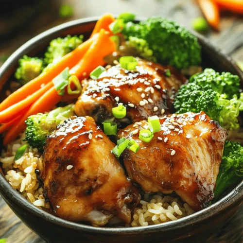 Discover the delightful fusion of flavors in a Savory Teriyaki Chicken Rice Bowl, a dish that marries tender chicken thighs with a rich, homemade teriyaki sauce, served over fluffy jasmine rice and vibrant vegetables. This recipe is perfect for those seeking a quick yet satisfying meal that is both nutritious and delicious. With easy-to-follow steps and readily available ingredients, you’ll be able to create a wholesome dinner that the whole family will love.