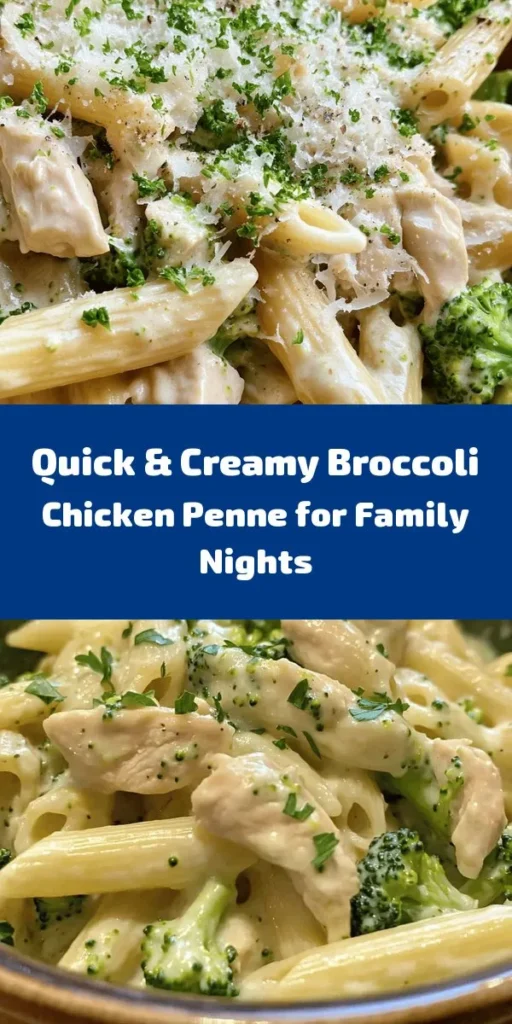 Looking for a delicious and easy weeknight dinner? Try Creamy Broccoli and Chicken Penne! This dish is a perfect blend of tender chicken, fresh broccoli, and rich creamy sauce enveloping penne pasta. It's not only hearty and comforting but also packed with nutrients, making it a family favorite. Quick to prepare and absolutely satisfying, it's sure to impress your loved ones. Click for the full recipe! #PastaRecipes #HealthyEating #FamilyDinner #ComfortFood #EasyRecipes #ChickenPasta #Broccoli
