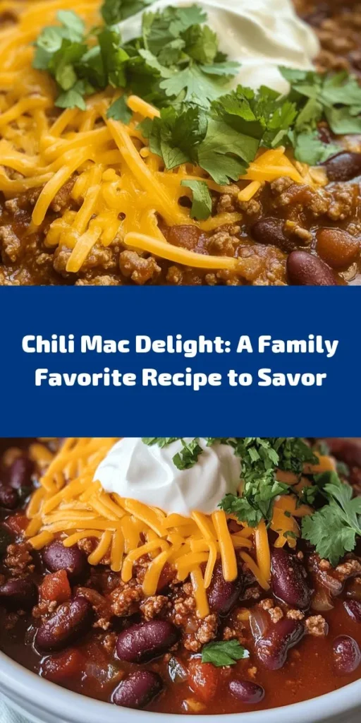 Discover the joy of Chili Mac Delight, a comforting family favorite that perfectly combines the heartiness of chili with the delightful texture of pasta. This versatile dish is not just easy to prepare but also appeals to everyone, making it ideal for weeknight dinners and family gatherings. Whether you prefer meat, vegetarian, or vegan options, Chili Mac Delight is adaptable to your needs. Bring your loved ones together with this delicious, hearty meal! #ChiliMac #ComfortFood #FamilyDinner #EasyRecipes #OnePotMeal