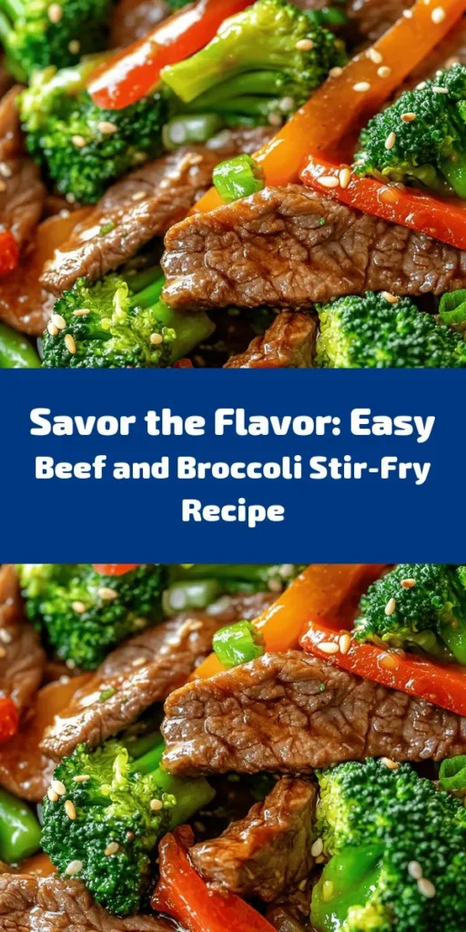 Discover the joy of cooking with this Sizzling Chinese Beef and Broccoli Stir-Fry! This quick and nutritious dish combines tender flank steak, vibrant broccoli, and bell peppers, all enhanced by aromatic garlic and ginger. Perfect for busy weeknights, this one-pan meal is packed with flavor and health benefits. Serve it over rice or noodles for a satisfying dinner that’s easy to make. Explore the full recipe and try it today! #BeefAndBroccoli #StirFry #HealthyRecipes #QuickMeals #ChineseCuisine #CookingAtHome