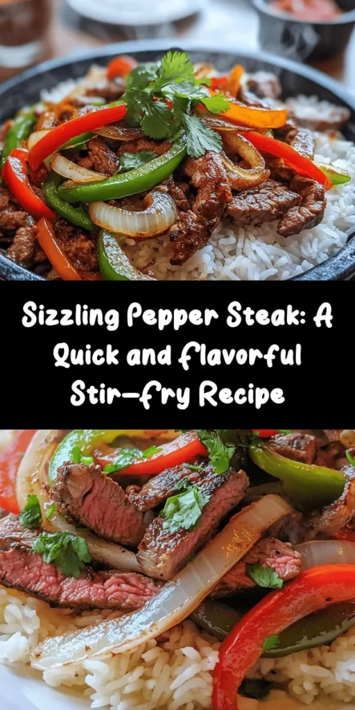 Discover the deliciousness of Sizzling Pepper Steak with Onions, a vibrant stir-fry that's perfect for busy weeknights or memorable dinner parties. Enjoy tender beef sirloin, colorful bell peppers, and aromatic onions, all bursting with savory, sweet, and spicy flavors. This quick and healthy meal showcases the art of stir-frying, capturing nutrients and tastes. Elevate your cooking with this simple yet impressive dish! #StirFry #PepperSteak #HealthyEating #DinnerIdeas #RecipeInspiration #QuickMeals