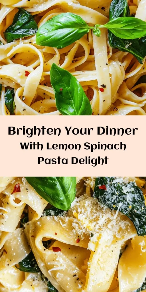 Discover the bright and nutritious flavors of Lemon Spinach Pasta! This simple yet elegant dish combines fresh spinach, zesty lemon, and your choice of pasta for a light, satisfying meal. Perfect for quick weeknight dinners or lively lunch options, it’s packed with vitamins and bursting with flavor. Explore variations, serving tips, and its impressive health benefits. Elevate your dining experience today! #LemonSpinachPasta #HealthyEating #PastaRecipes #QuickMeals