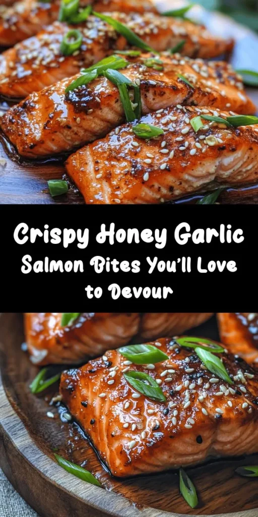 Indulge in the deliciousness of crispy honey garlic salmon bites, a dish that beautifully combines sweet and savory flavors with a satisfying crunch. Perfect for a weeknight dinner or an impressive appetizer, these bites are not only tasty but also packed with health benefits. Discover how simple ingredients come together to create a culinary masterpiece that will delight your taste buds. Get the recipe now and elevate your seafood game! #HoneyGarlicSalmon #SeafoodRecipes #HealthyEating #CrispyBites #Appetizers #DeliciousMeals #FoodieFavorites