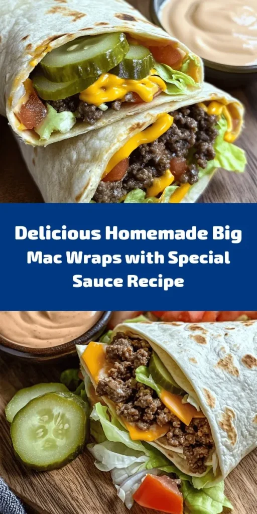 Elevate your lunch or dinner with these Homemade Big Mac Wraps featuring a creamy special sauce! This fun twist on the classic burger combines all your favorite Big Mac flavors into a convenient wrap. Perfect for family meals, quick lunches, or parties, these wraps are easy to customize for different dietary needs. Impress your loved ones with deliciousness made simple! Try them today! #BigMacWraps #HomemadeRecipes #ComfortFood #EasyMeals #FoodieFun #MealPrep
