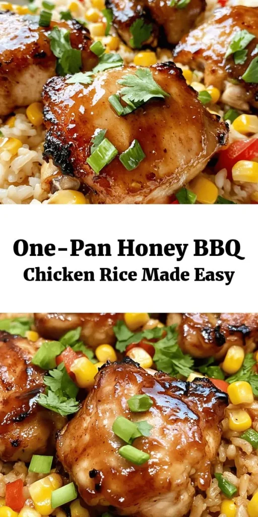 Looking for a simple yet delicious meal? Try this One-Pan Honey BBQ Chicken Rice recipe! Combining juicy chicken, sweet honey, and tangy BBQ sauce all cooked with rice and colorful veggies, it's perfect for busy weeknights. Plus, with just one pan to clean, dinner's never been easier! Experience the delightful flavors and ease of preparation. Your family will love it! #OnePanMeals #HoneyBBQ #ChickenRice #EasyDinner #QuickRecipes