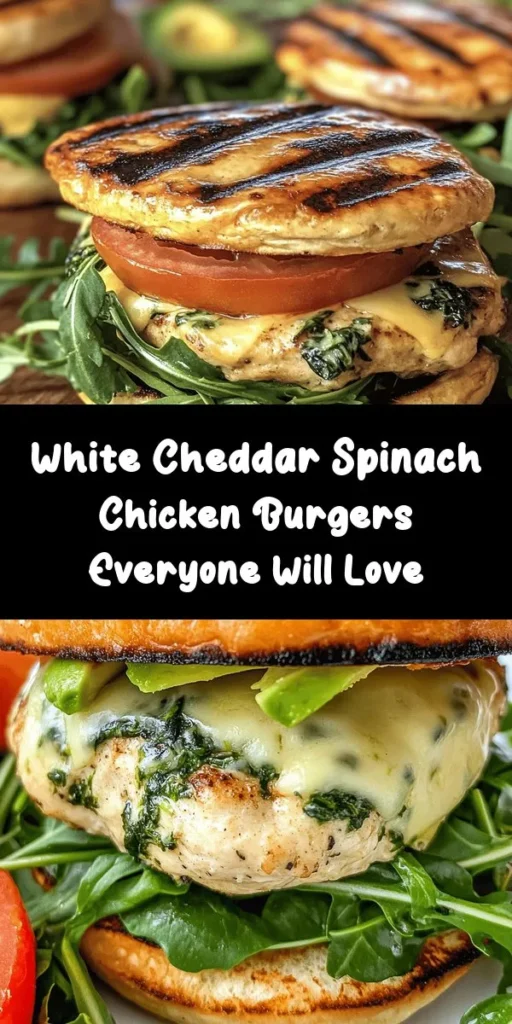 Discover a tasty twist on classic burgers with these White Cheddar and Spinach Chicken Burgers! This nutritious dish blends ground chicken, creamy white cheddar, and vibrant spinach, providing a lean protein option that's full of flavor. Perfect for family dinners or meal prep, these burgers are a healthy and delicious alternative to red meat. Get ready to elevate your burger game! #ChickenBurgers #HealthyEating #MealPrep #WhiteCheddar #Spinach #Recipes #Foodie