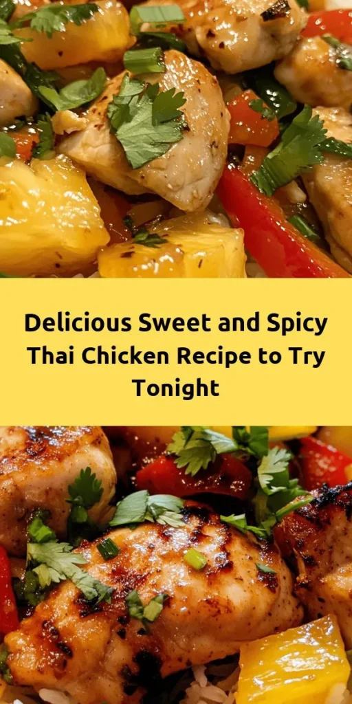 Discover the vibrant flavors of Thailand with this Sweet and Spicy Thai Chicken recipe! Perfectly marinated chicken thighs are paired with fresh bell peppers and pineapple, creating a delicious balance of sweet and spicy. Easy to prepare and bursting with flavor, this dish is ideal for family dinners or gatherings. Serve it over fluffy jasmine rice, and garnish with fresh herbs for a delightful meal. Experience Thai cuisine right at home! #ThaiCuisine #SweetAndSpicyChicken #CookingAtHome #Foodie #Deliciousness #DinnerInspiration