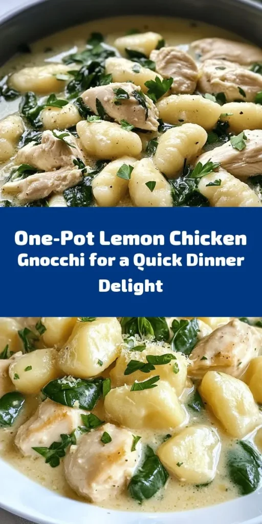 Discover the perfect blend of comfort and freshness with our One-Pot Lemon Chicken Gnocchi Delight! This easy recipe combines juicy chicken thighs, tender gnocchi, zesty lemon, and vibrant spinach into a creamy, delicious meal. Ideal for busy weeknights or special gatherings, this dish offers both flavor and minimal cleanup. Get ready to impress your family and friends while enjoying a satisfying culinary experience. Try it today! #OnePotMeal #LemonChicken #Gnocchi #EasyRecipes #DinnerIdeas #ComfortFood #CookingAtHome