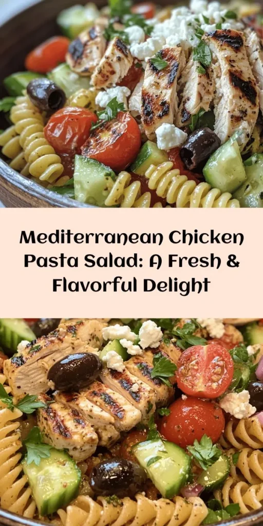 Discover the vibrant flavors of the Mediterranean with this delicious Chicken Pasta Salad recipe. Packed with tender chicken, colorful veggies, and a zesty vinaigrette, it's a feast for the senses. Perfect for picnics, family gatherings, or quick weeknight dinners, this salad is nutritious and satisfying. Dive into a bowl of freshness that’s as good for your health as it is for your taste buds! #MediterraneanSalad #PastaSalad #HealthyEating #RecipeIdeas #Foodie