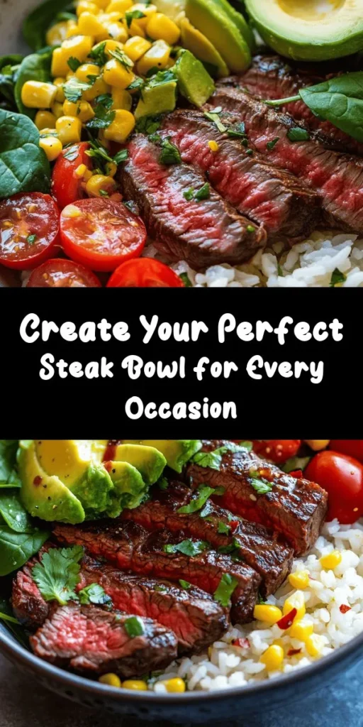 Create the ultimate steak bowl with this delicious and customizable recipe! Featuring tender ribeye steak, aromatic jasmine rice, and vibrant fresh vegetables, this dish is perfect for any occasion. Whether you’re hosting a dinner party or prepping meals, this hearty bowl offers a balance of flavors and nutrition, satisfying every palate. Explore ingredient alternatives to suit any dietary preference and enjoy a meal that’s as visually stunning as it is tasty! #SteakBowl #MealPrep #HealthyEating #DinnerIdeas #Foodie
