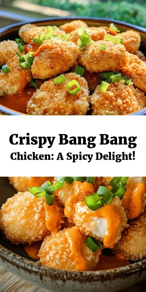 Discover the irresistible crunch and bold flavors of Bang Bang Chicken Delight! This popular dish features juicy chicken coated in a crispy panko breading, drizzled with a creamy, spicy bang bang sauce that will leave your taste buds wanting more. Perfect as an appetizer, main course, or party snack, this recipe is easy to make at home. Explore tips on marinating, frying, and serving for an unforgettable meal. Get ready to impress your guests! #BangBangChicken #Foodie #CrispyChicken #DeliciousRecipes #ComfortFood #HomeCooking #SpicyDelights
