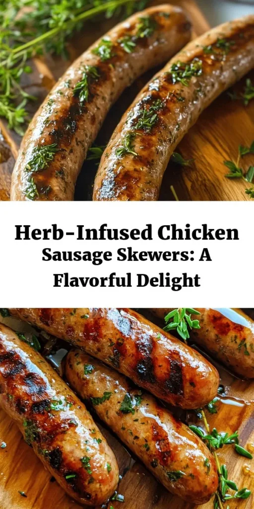 Get ready to elevate your grilling game with these Savory Herb-Infused Chicken Sausage Skewers! Packed with lean ground chicken, fresh herbs, and delicious spices, these skewers are a healthy and flavorful choice for any occasion. Perfect for summer barbecues or cozy nights in, they can be customized with your favorite veggies or enjoyed with dipping sauces. Easy to make, incredibly satisfying, and totally delicious! #Grilling #HealthyRecipes #ChickenSausage #SummerEats #HomeCooking