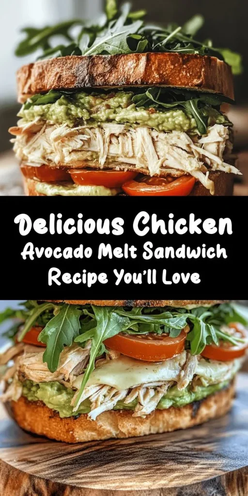 Savor the deliciousness of a Chicken Avocado Melt Sandwich, a perfect blend of creamy avocado, tender chicken, and gooey cheese for a nutritious meal. This versatile dish allows you to customize with your favorite bread and spices, making it ideal for lunch or dinner. Packed with protein, healthy fats, and loads of flavor, this sandwich will satisfy all your cravings. Try it today and enjoy a delightful culinary experience! #ChickenAvocadoMelt #HealthyEating #SandwichLove #MealPrep #DeliciousEats #NutritiousMeals