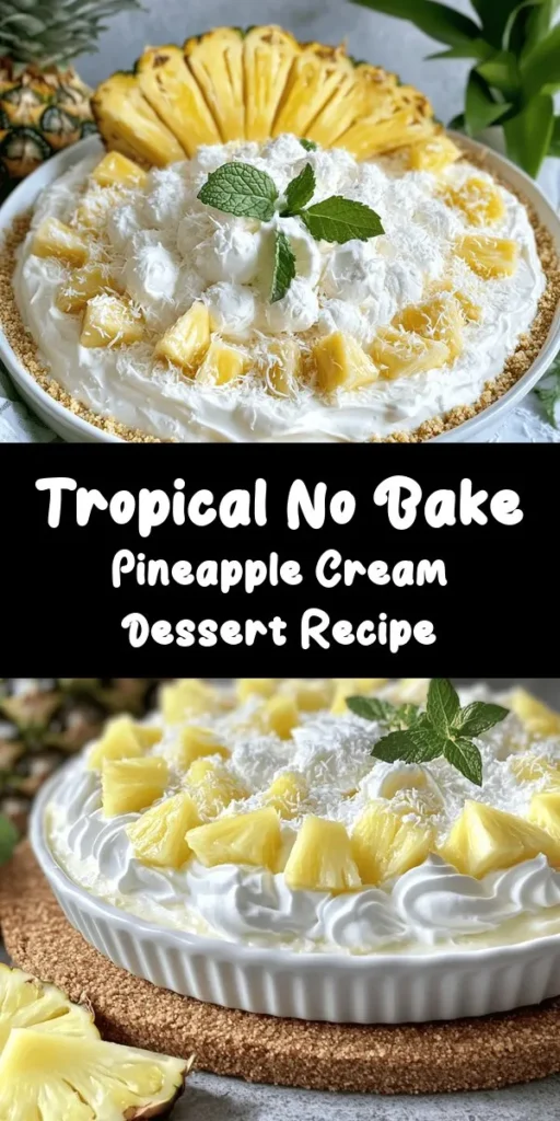 Beat the heat with this refreshing No Bake Pineapple Cream Dessert! Perfect for summer gatherings, this quick and easy treat combines a crunchy graham cracker crust, creamy filling, and sweet pineapple for a tropical delight. No baking required! Ideal for BBQs, potlucks, or a light dessert at home. Impress your guests with its beautiful presentation and luscious flavors. Try it today! #NoBakeDessert #PineappleCream #SummerTreat #TropicalDessert #EasyRecipes