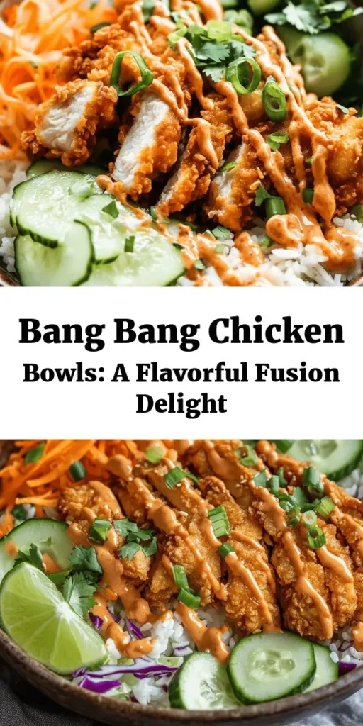 Discover the irresistible Bang Bang Chicken Bowls, a delightful fusion of flavors and textures that will delight your taste buds! Featuring crispy, fried chicken coated in a creamy, spicy sauce, and a medley of fresh vegetables, this meal is perfect for any occasion. Packed with protein, healthy fats, and vibrant ingredients, these bowls balance indulgence with nutrition. Customize your toppings and enjoy a colorful, satisfying dish that everyone will love! #BangBangChicken #HealthyEating #FusionCuisine #DinnerInspiration #MealPrep #ComfortFood