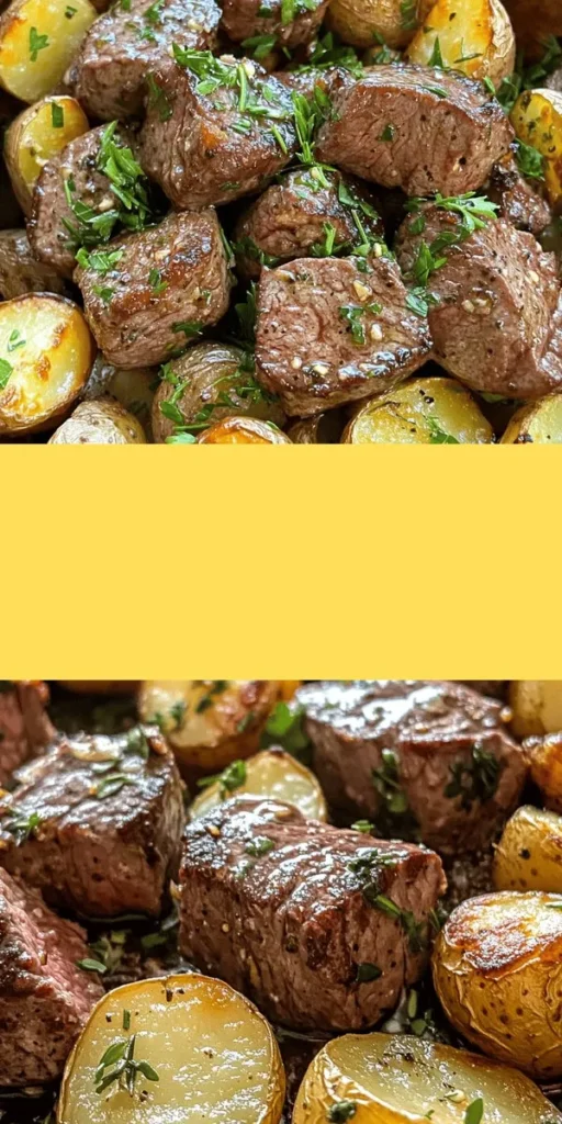 Savor the deliciousness of Garlic Butter Steak Bites and Potatoes, a dish that combines tender steak with crispy baby potatoes all coated in a rich garlic butter sauce. Perfect for cozy weeknight dinners or special gatherings, this recipe is easy to prepare yet feels gourmet. Enjoy vibrant flavors and comforting textures that bring everyone together. Elevate your dining experience with this delightful plate! #SteakBites #GarlicButter #ComfortFood #Foodie #EasyRecipes #DinnerIdeas #Yum