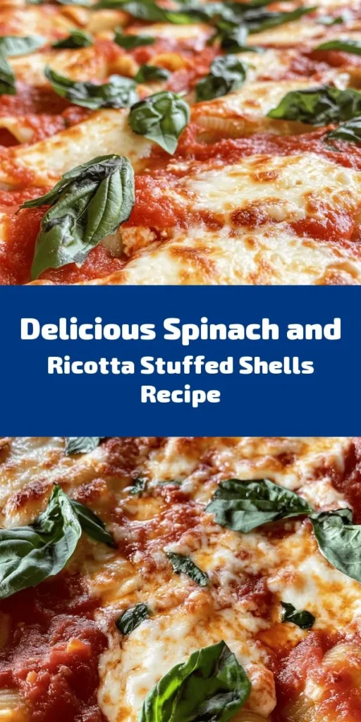 Indulge in the comforting flavors of Easy Spinach and Ricotta Stuffed Shells! These delicious pasta pockets filled with creamy ricotta and nutritious spinach make for a perfect meal any night of the week or for special occasions. Topped with marinara and gooey cheese, they’re a hit with both kids and adults. Easy to prepare and full of flavor, this dish is sure to warm hearts and satisfy cravings. Try it tonight! #PastaRecipes #Vegetarian #ComfortFood #StuffedShells #EasyDinners #HealthyEating #FamilyMeals