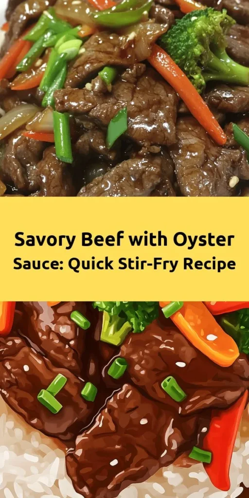 Get ready to whip up a delicious Savory Beef with Oyster Sauce stir-fry! This quick and easy recipe features tender beef, fresh veggies, and a rich, flavorful oyster sauce that hits all the right flavors. Perfect for busy weeknights, this dish combines juicy flank steak with bell peppers, broccoli, and carrots, making it both nutritious and visually appealing. Discover the joy of creating a satisfying meal at home! #BeefStirFry #OysterSauce #QuickMeals #HomeCooking #HealthyRecipes #AsianCuisine