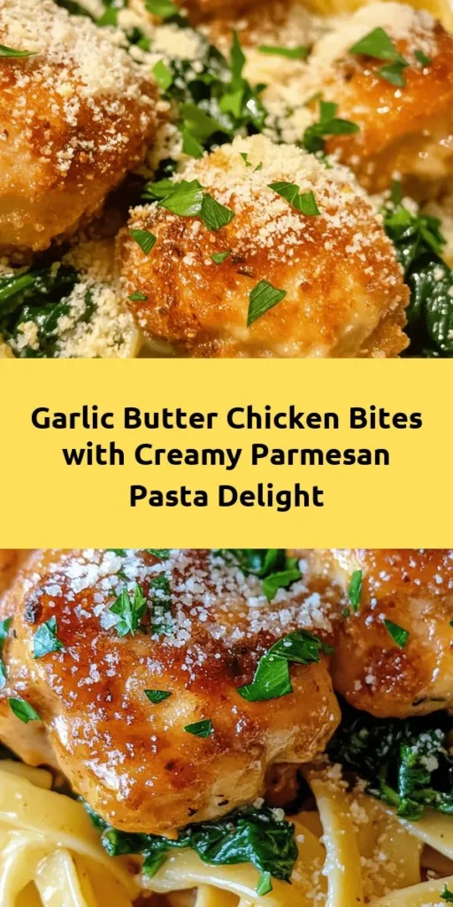 Indulge in the deliciousness of Garlic Butter Chicken Bites paired with Savory Creamy Parmesan Pasta! This easy-to-make recipe combines tender chicken sautéed in rich garlic butter with silky pasta enveloped in a creamy Parmesan sauce. Perfect for a family dinner or entertaining friends, this dish is sure to impress without spending hours in the kitchen. Try it today! #GarlicButterChicken #ParmesanPasta #QuickDinner #ComfortFood #EasyRecipes #Foodie