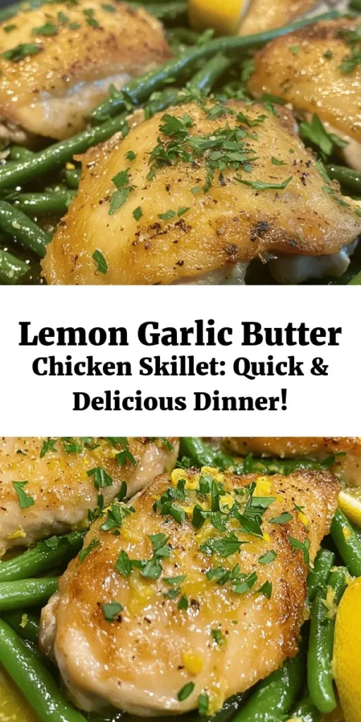 Looking for a quick and tasty weeknight meal? Try this Lemon Garlic Butter Chicken and Green Beans Skillet! Juicy chicken thighs are paired with crisp green beans, all tossed in a flavorful, buttery lemon garlic sauce. This healthy and easy recipe is perfect for busy evenings, plus it’s sure to impress your family! Discover how simple it is to prepare this mouthwatering dish with step-by-step instructions and helpful tips. #ChickenRecipe #EasyDinner #HealthyEats #SkilletMeals #WeeknightDinner #CookingInspiration