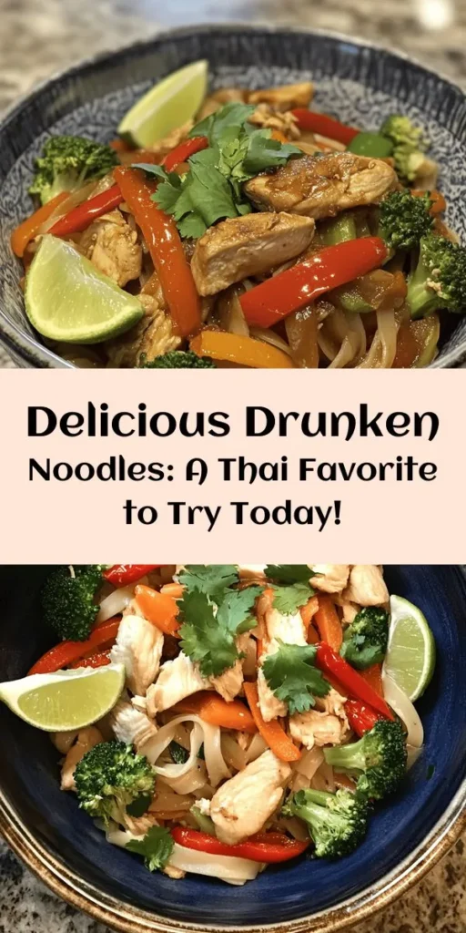 Dive into the vibrant flavors of Drunken Noodles, a classic Thai dish that promises satisfaction with every bite. This easy-to-follow recipe combines flat rice noodles, fresh vegetables, and your choice of protein, all tossed in a bold sauce that’s perfect for any occasion. Whether you're a spice lover or just getting started in Thai cuisine, you’ll love exploring the versatility of this dish. Get ready to impress with Drunken Noodles tonight! #DrunkenNoodles #ThaiCuisine #PadKeeMao #CookingAtHome #RecipeIdeas #Foodie #Tasty