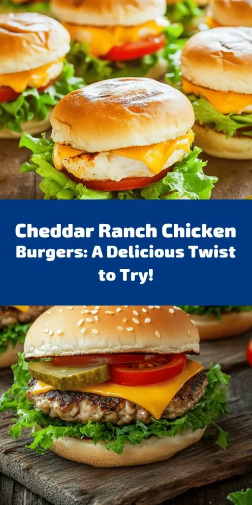 Discover the mouthwatering Cheddar Ranch Chicken Burgers, a tasty and healthy twist on the classic burger! Juicy ground chicken is combined with rich cheddar cheese and zesty ranch dressing for a flavor explosion you won’t forget. Perfect for barbecues or quick weeknight dinners, these easy-to-make patties are sure to please the whole family. Check out the recipe now! #CheddarRanchBurgers #HealthyEating #BurgerRecipe #FamilyDinner #Grilling #YummyFood